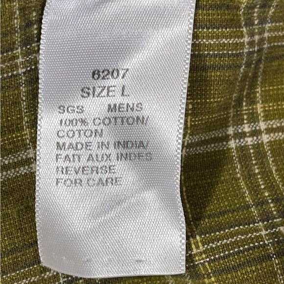 Woolrich Green Yellow Plaid Short Sleeve Button-Down Shirt Chest Pocket, size L - Picture 7 of 8